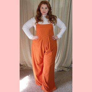 Orange Waffle Knit Casual Overalls